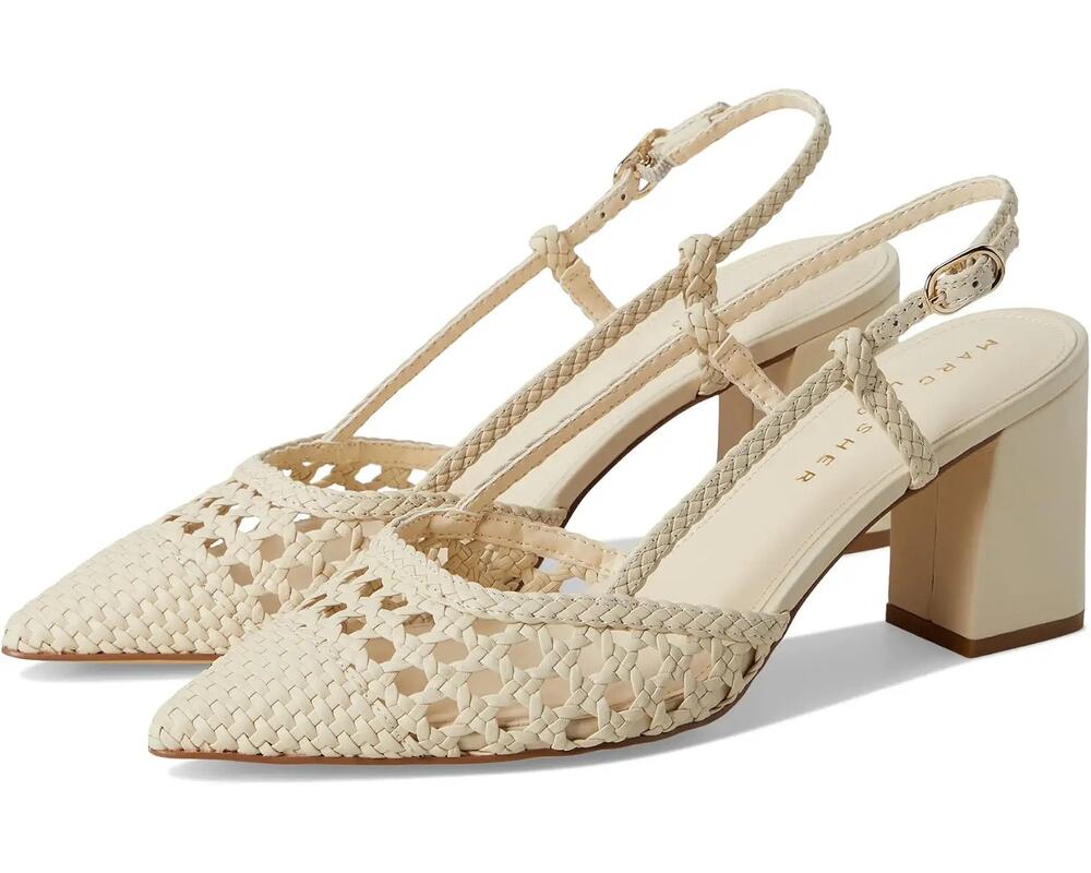 Marc Fisher Zunnie Block Heel Woven Leather Slingback Pump, Pointed Toe, Sz 8.5